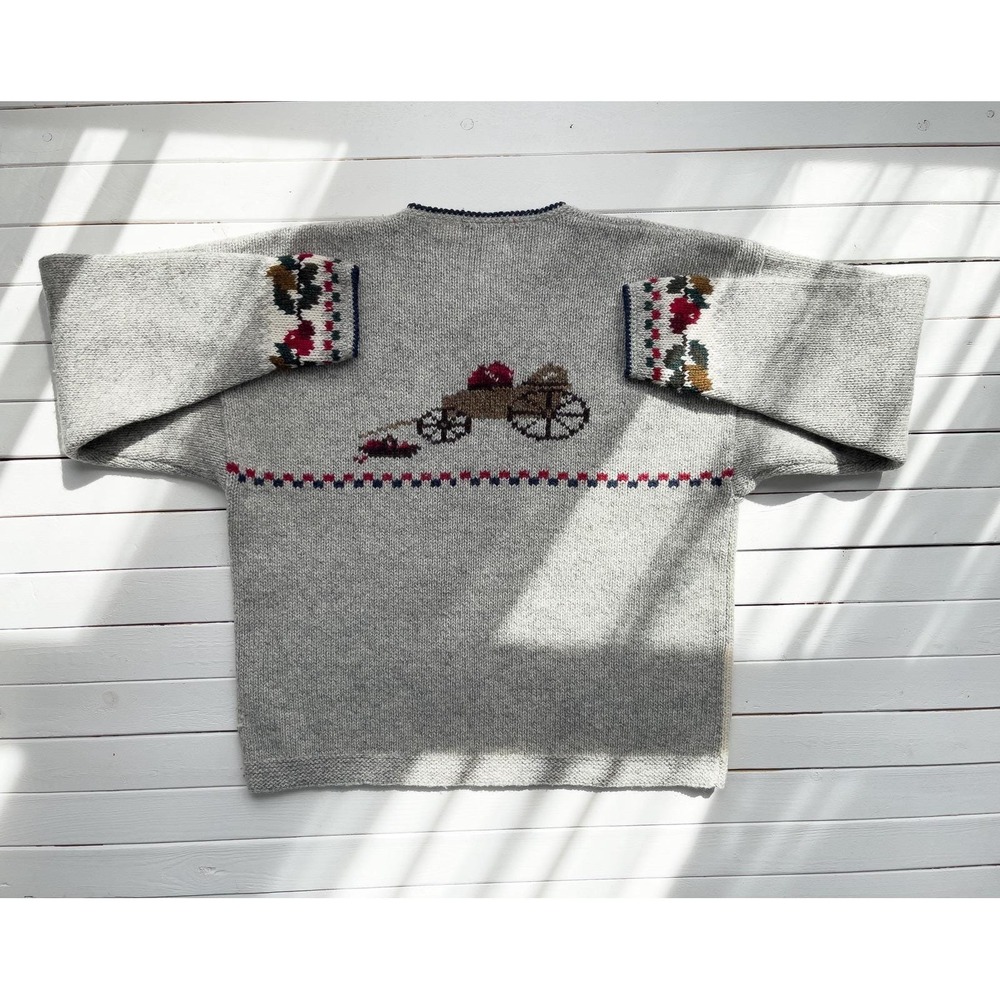 vtg Woolrich apple‎ picking hand knit gray wool sweater - Picture 4 of 4